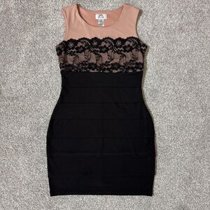 Sweet Storm Dress Womens Medium Black Mauve Lace Panel Bodycon Sleeveless